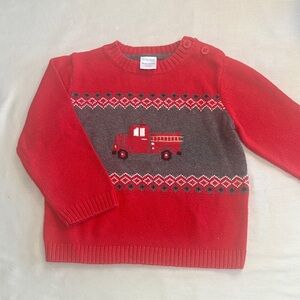 Gymboree - Vibrant Red Knit Sweater with fire engine/truck on the front